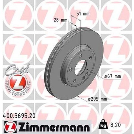 ZIMMERMANN Brake Disc - Standard/Coated, 400.3695.20 400.3695.20